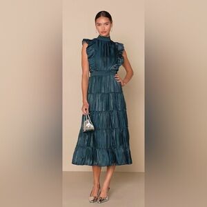Lulus Green Tiered Mock Neck Midi Dress
